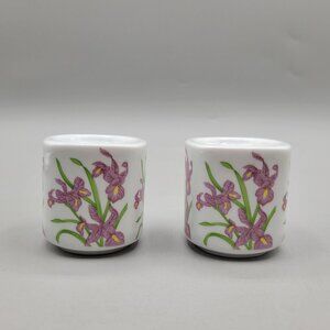 Vintage Bavarian Village Rauschert Porcelain Candle Holders Pair Iris Pattern